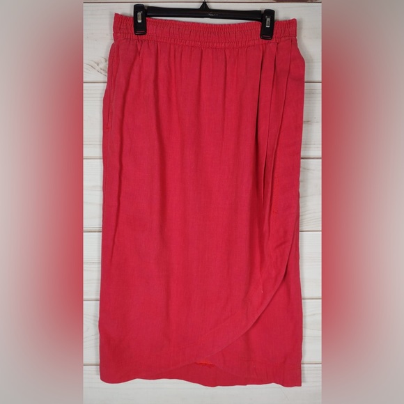 Vtg. Gene Ewing Bis California sun washed red Denim skirt med wrap style Pockets - Picture 5 of 11